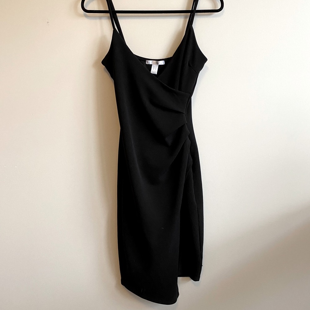 Black Wrap Midi Dress with Slit - New Condition
